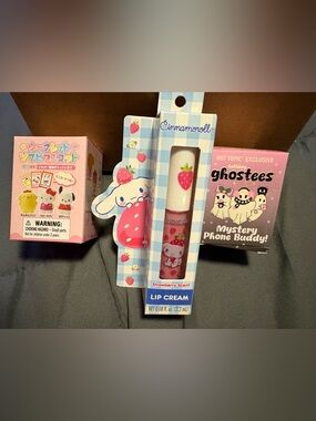 Cinnamoroll Strawberry Lip Cream and two mystery boxes
